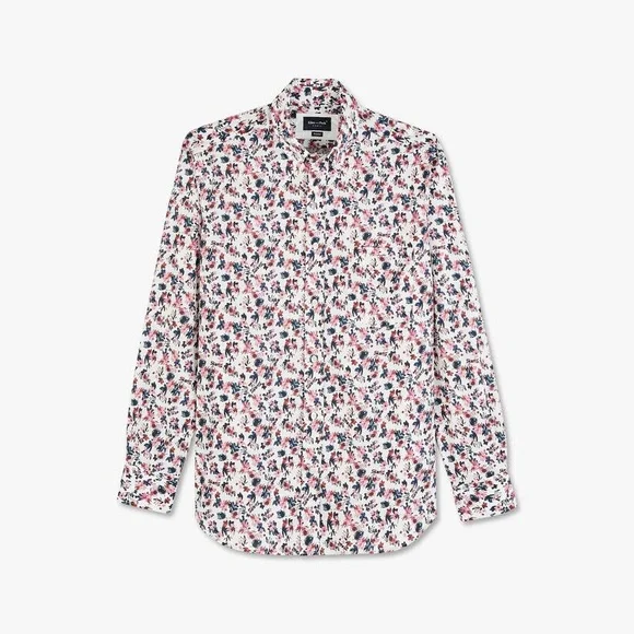 White Floral Button-up Mens Shirt - Picture 2 of 5